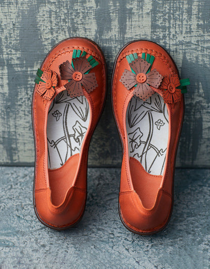 Chaussures rétro en cuir à fleurs