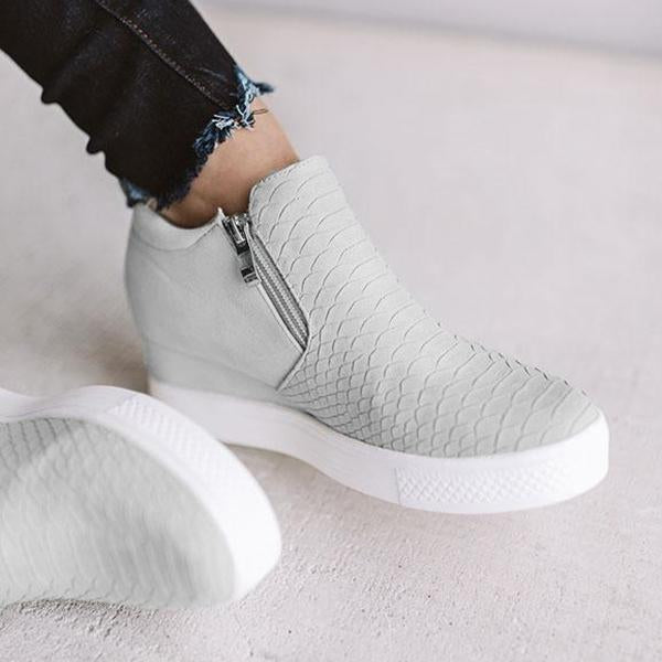 Chaussures rondes et creuses à semelles compensées avec fermeture à glissière pour femmes