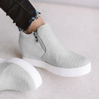 Chaussures rondes et creuses à semelles compensées avec fermeture à glissière pour femmes