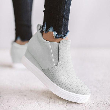 Chaussures rondes et creuses à semelles compensées avec fermeture à glissière pour femmes