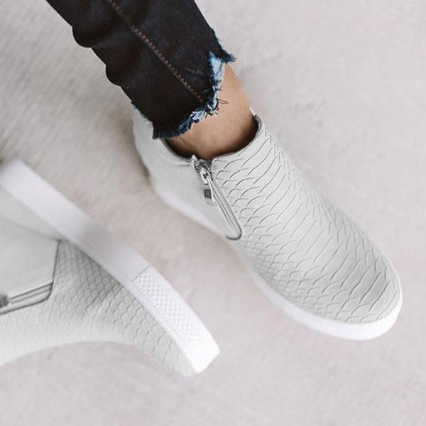 Chaussures rondes et creuses à semelles compensées avec fermeture à glissière pour femmes