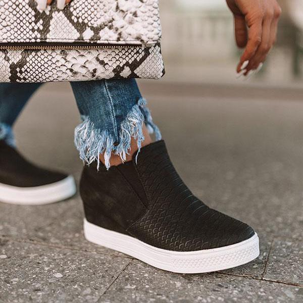Chaussures rondes et creuses à semelles compensées avec fermeture à glissière pour femmes