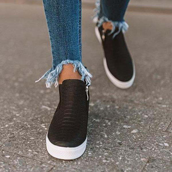 Chaussures rondes et creuses à semelles compensées avec fermeture à glissière pour femmes