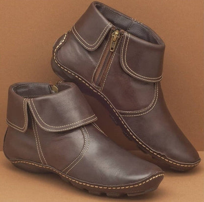 Bottines rétro en cuir plat pour femmes