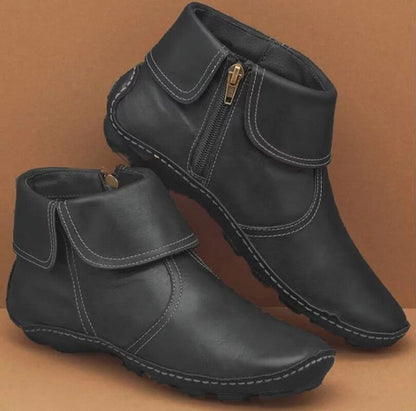 Bottines rétro en cuir plat pour femmes