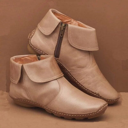 Bottines rétro en cuir plat pour femmes