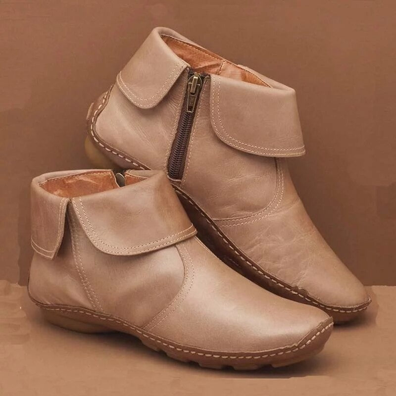 Bottines rétro en cuir plat pour femmes