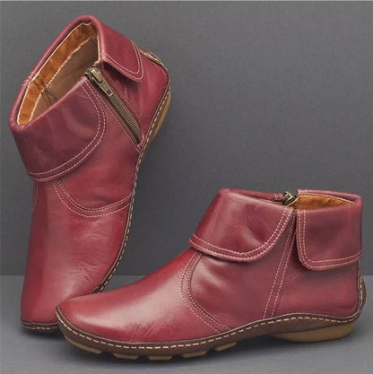 Bottines rétro en cuir plat pour femmes
