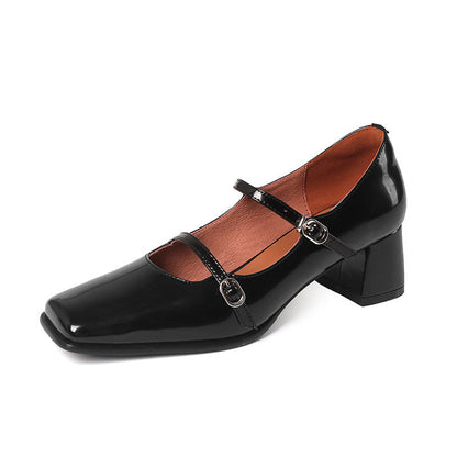 Chaussures carrées en cuir pour femmes