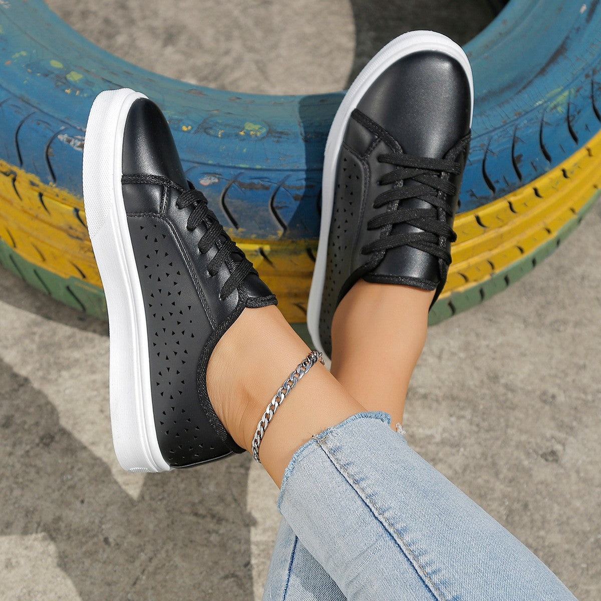 Ladies Womens Casual Flats Low Top Sneakers