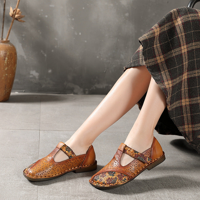 Chaussures rétro à boucle en cuir