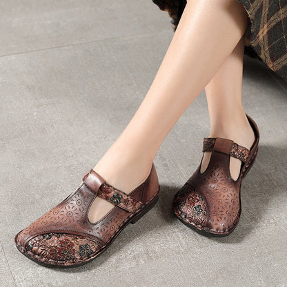Chaussures rétro à boucle en cuir