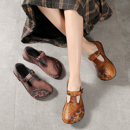 Chaussures rétro à boucle en cuir