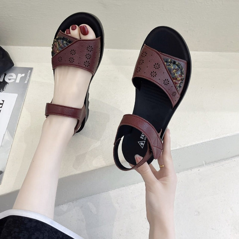 Sandales décontractées en cuir souple pour femmes