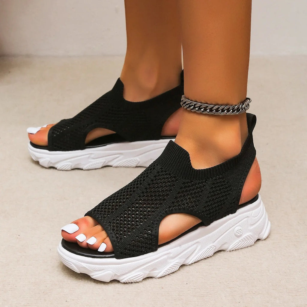 Sandales de mode à talon compensé et à bout ouvert, respirantes