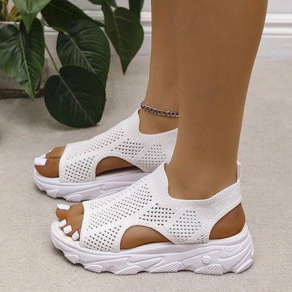 Sandales de mode à talon compensé et à bout ouvert, respirantes