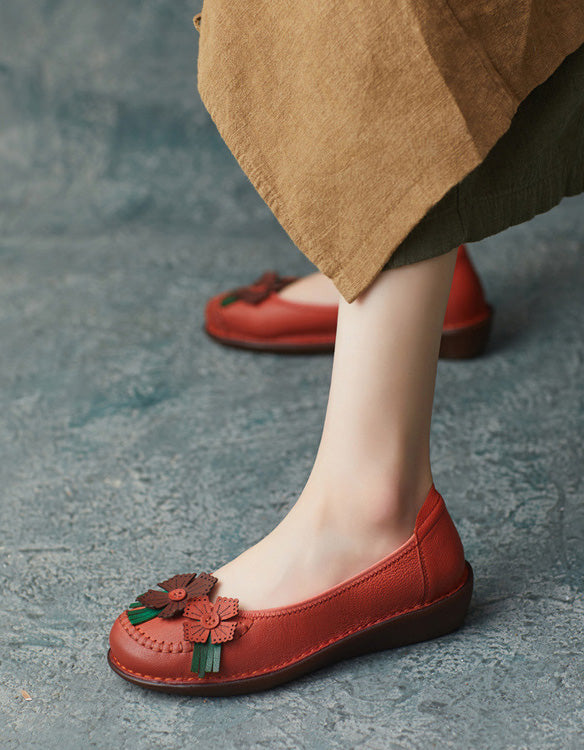 Chaussures rétro en cuir à fleurs