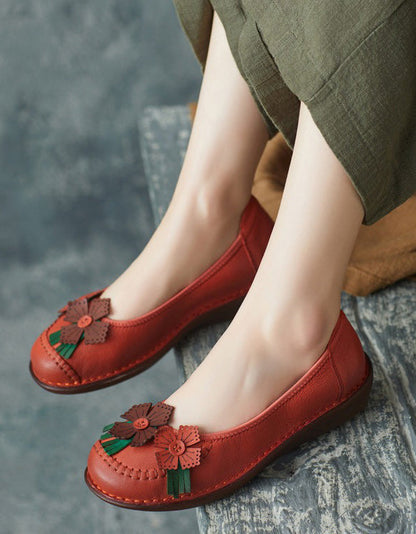 Chaussures rétro en cuir à fleurs